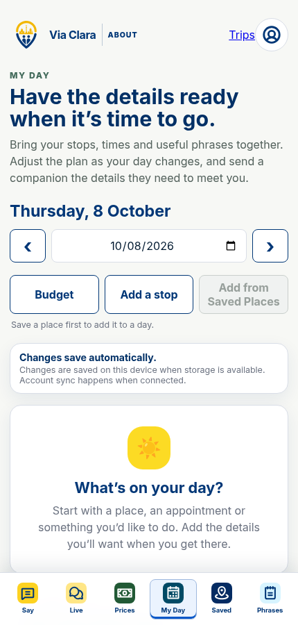 My Day: app interface with no personal records.