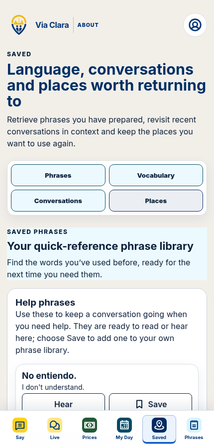 Saved: app interface with no personal records.